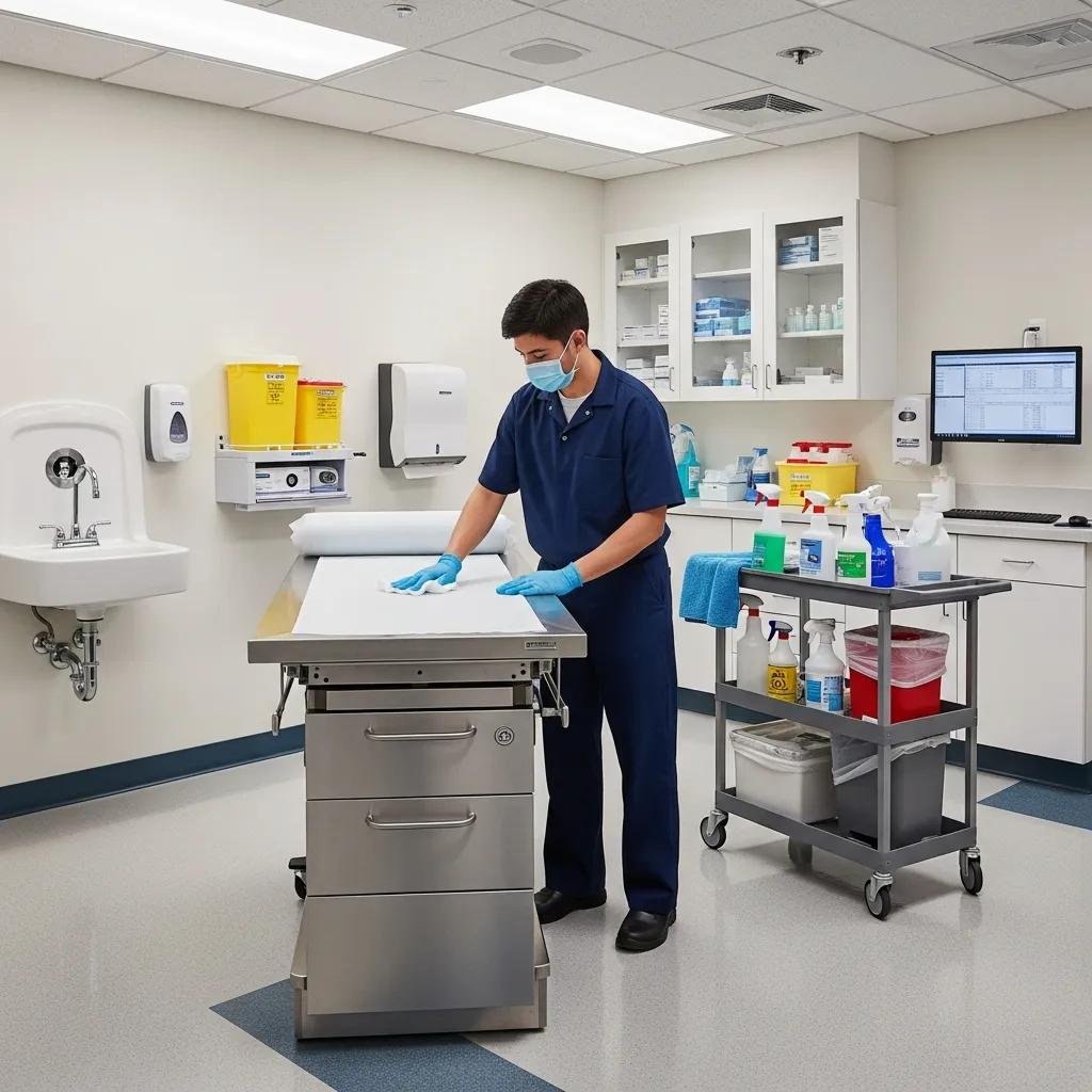 Medical office cleaning contractor ensuring HIPAA compliance in a sanitized environment