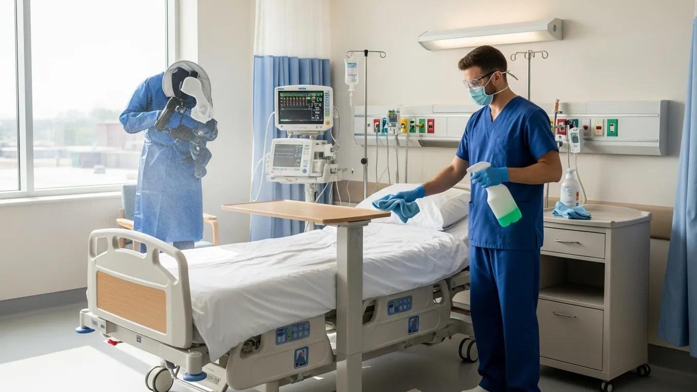 Professional healthcare cleaning service ensuring a sanitized hospital environment